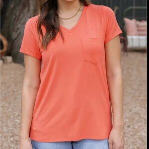 Grace & Lace Coral V-Neck Tee